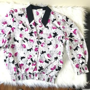True Vintage White Black Pink Splatter Floral Top